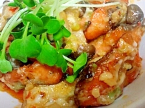 生鮭で作る　ピリ辛マヨネーズ炒め